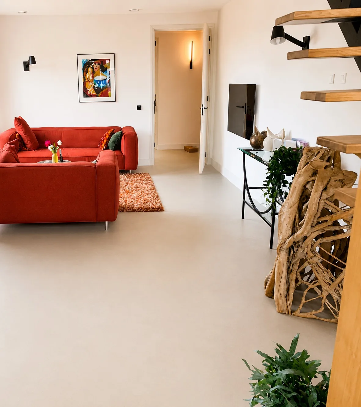 Lavasteen gietvloer regio Den Bosch | Berkers Vloeren Naadloze gietvloer in woonkamer, geleverd door Berkers Vloeren in de regio Den Bosch